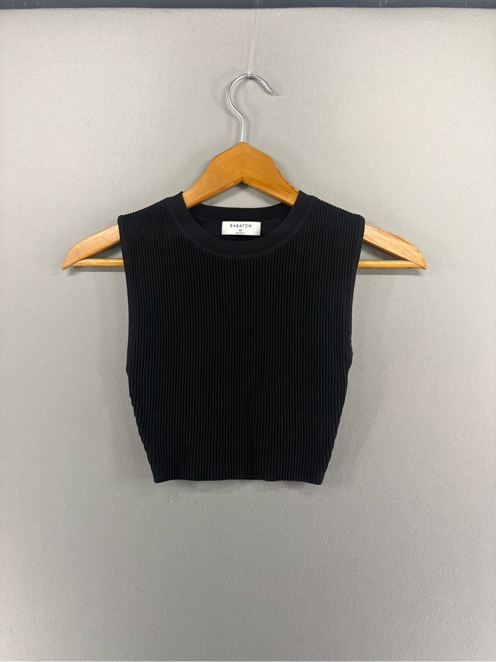 Aritzia Babaton Womens Black Sculpt Knit Squareneck Cropped Tank Top Size XS